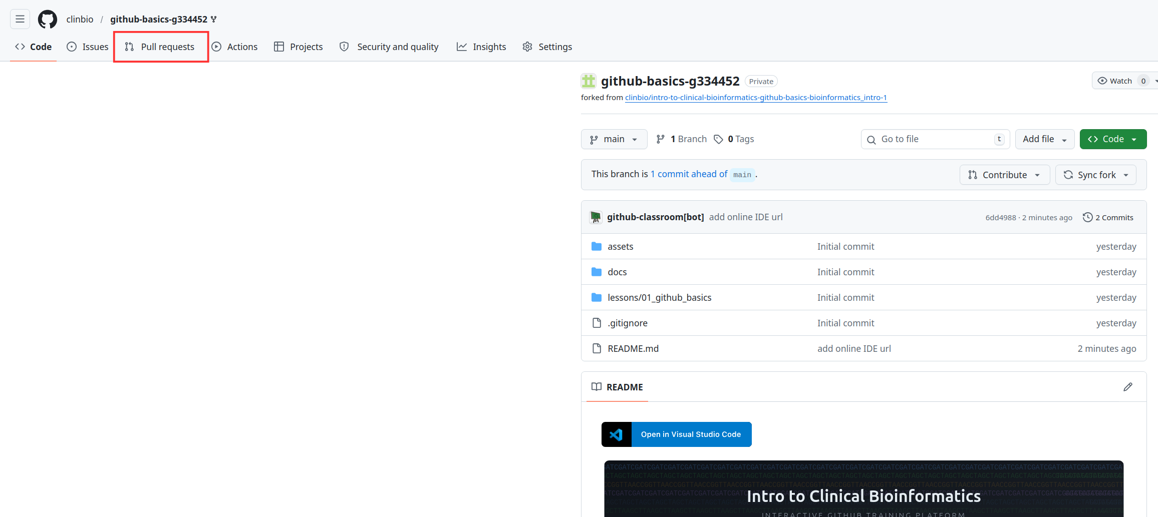 Lesson 1 — GitHub Basics · Intro to Clinical Bioinformatics